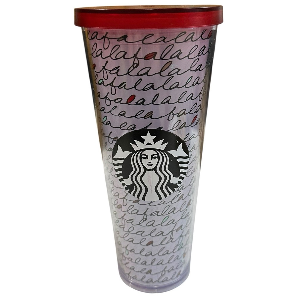 STARBUCKS Christmas Fa La La Holiday Cold Cup Tumbler 24Oz‎ 2016 No Straw 9"